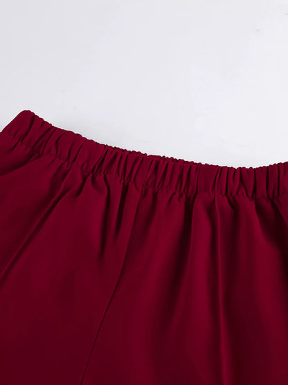 Lapel Collar Blazer and Wide-Leg Pants Set