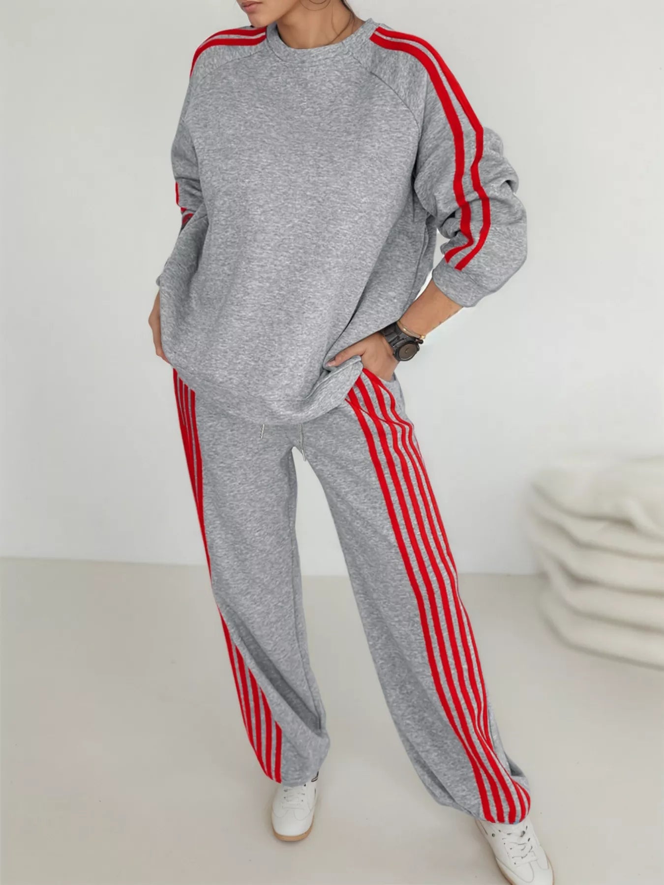 Casual Striped Sweatshirt and Pants Set