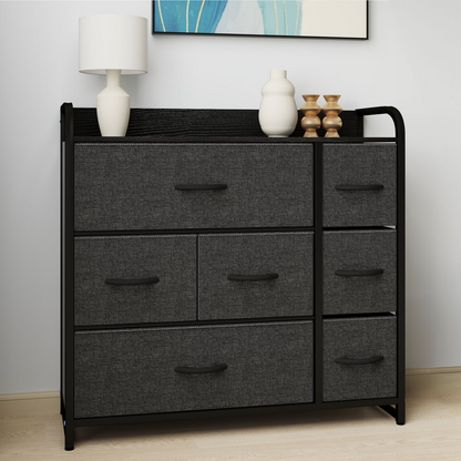 7-Drawer Black-Gray Fabric Dresser