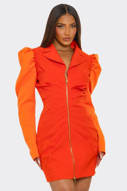 Two-Tone Orange Zip-Up Dress