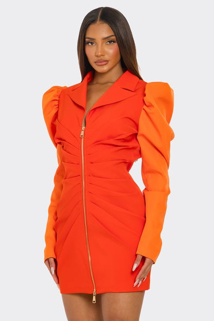 Two-Tone Orange Zip-Up Dress