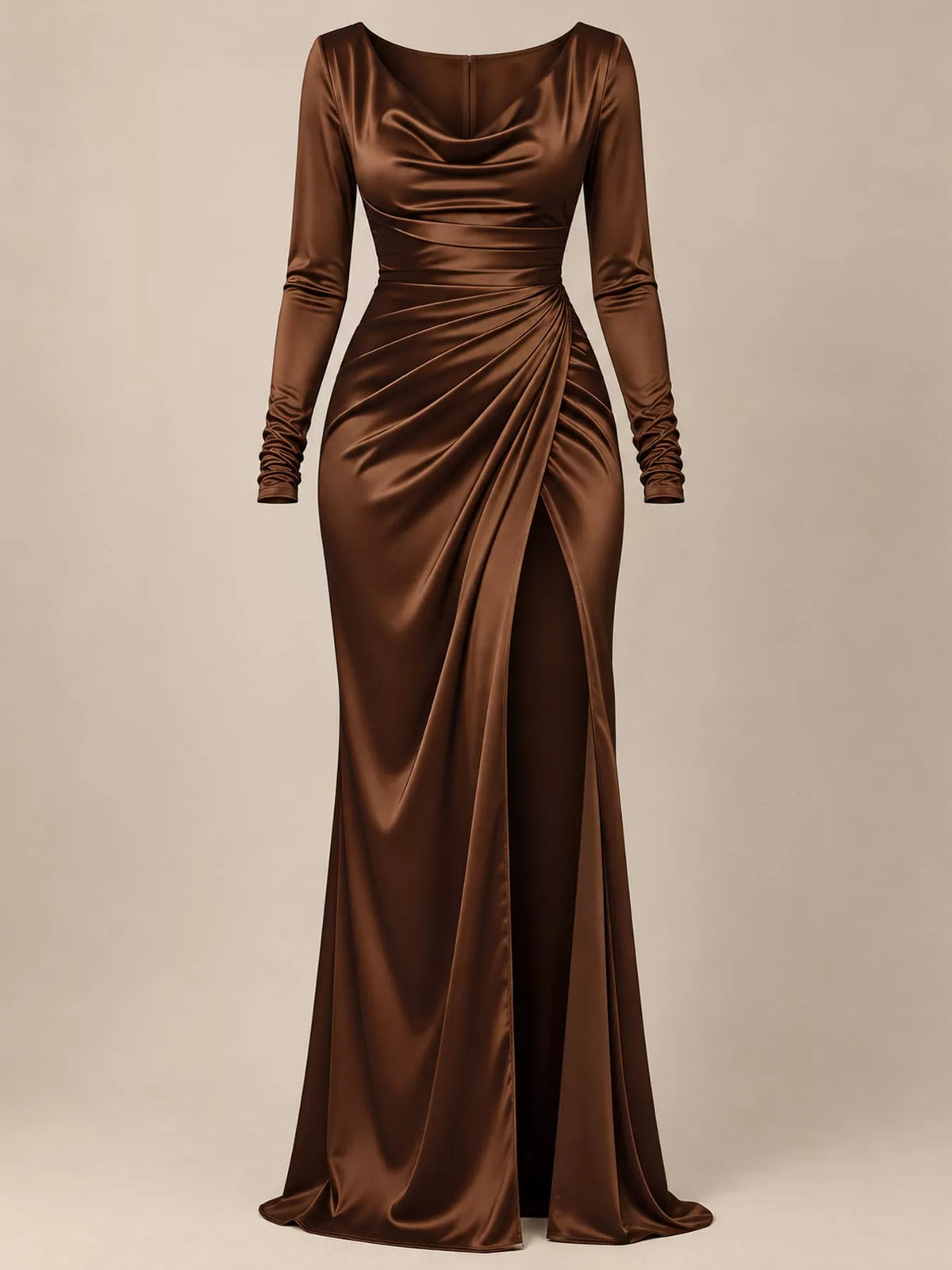 Plus size satin cowl neck dress, view 47
