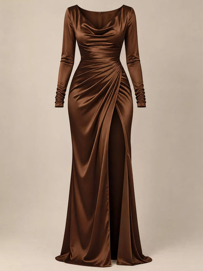 Plus size satin cowl neck dress, view 47