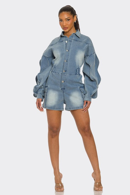Sculpted Edge Denim Romper