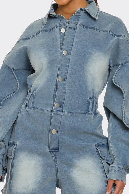 Sculpted Edge Denim Romper