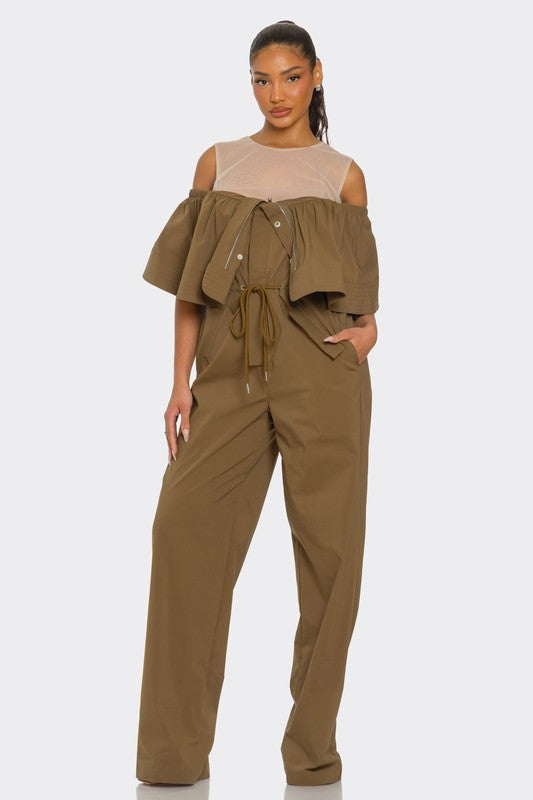 Off-Shoulder Utility Jumpsuit