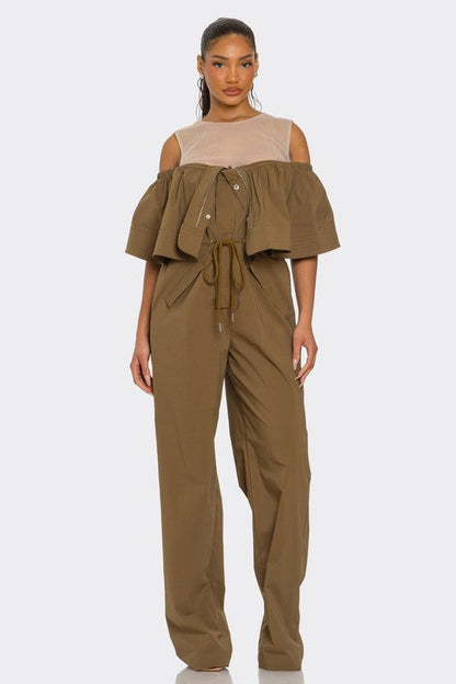 Off-Shoulder Utility Jumpsuit