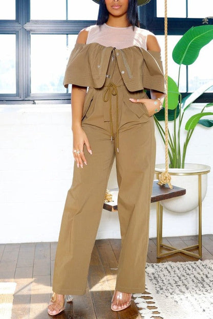 Off-Shoulder Utility Jumpsuit