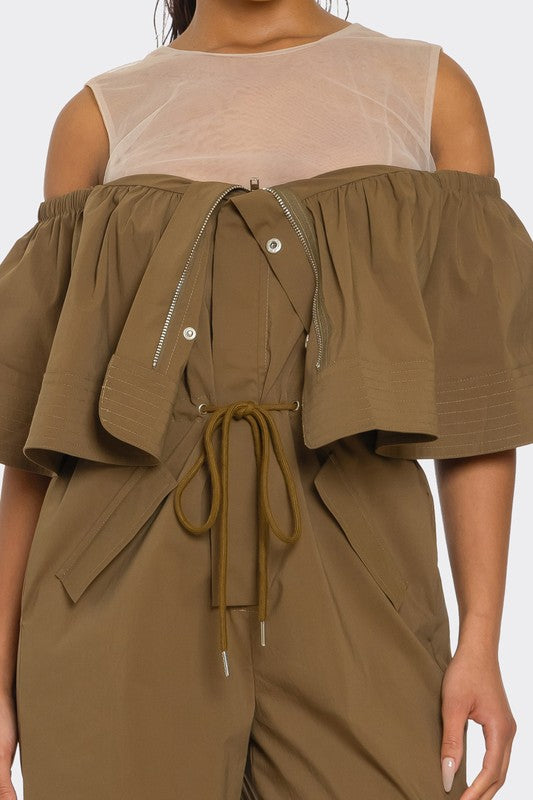 Off-Shoulder Utility Jumpsuit