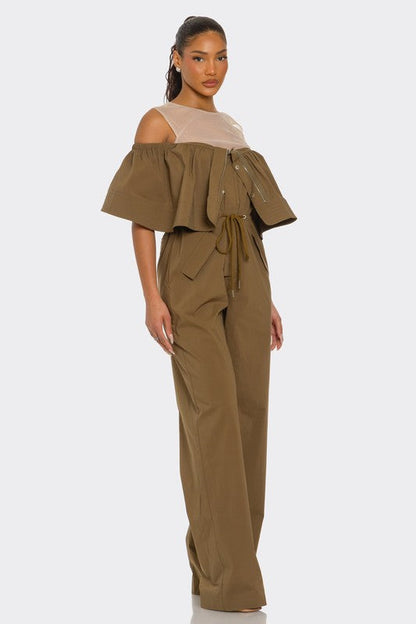 Off-Shoulder Utility Jumpsuit