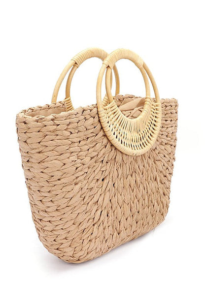 Bamboo Braided Straw Summer Tote