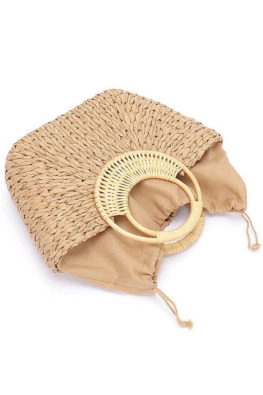 Bamboo Braided Straw Summer Tote