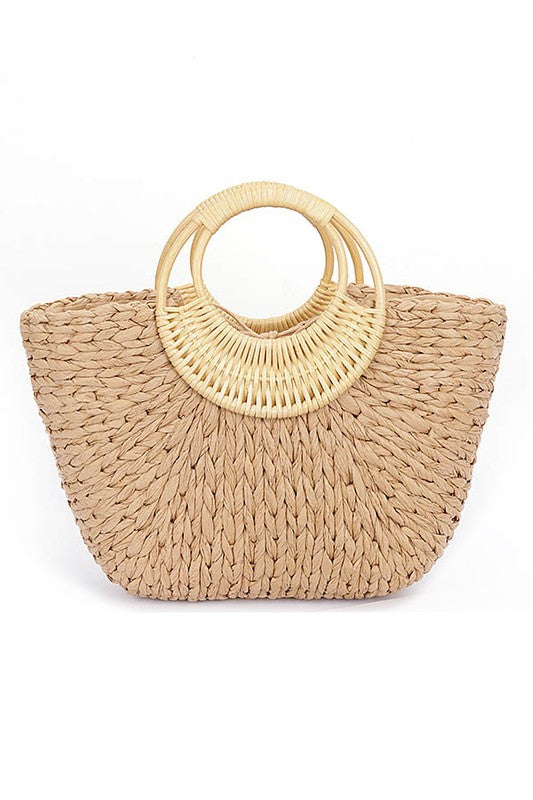 Bamboo Braided Straw Summer Tote