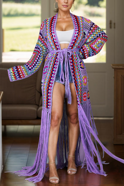 Fringe Crochet Long Sleeve Cardigan