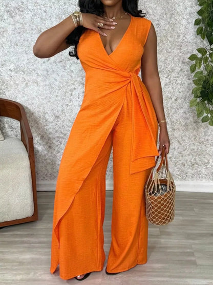 Wrap Front Wide Leg Jumpsuit