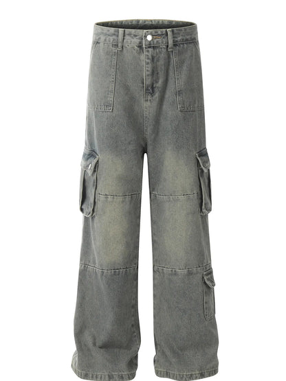 Men's Vintage Washed Cargo Denim Jeans