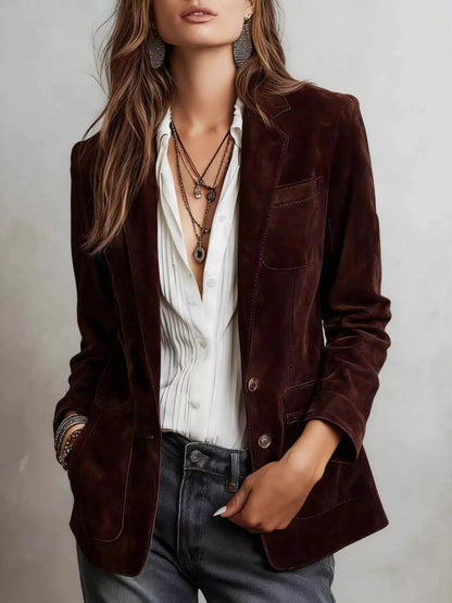 Full Size Slim Fit Suede Long Sleeve Blazer Plus Size