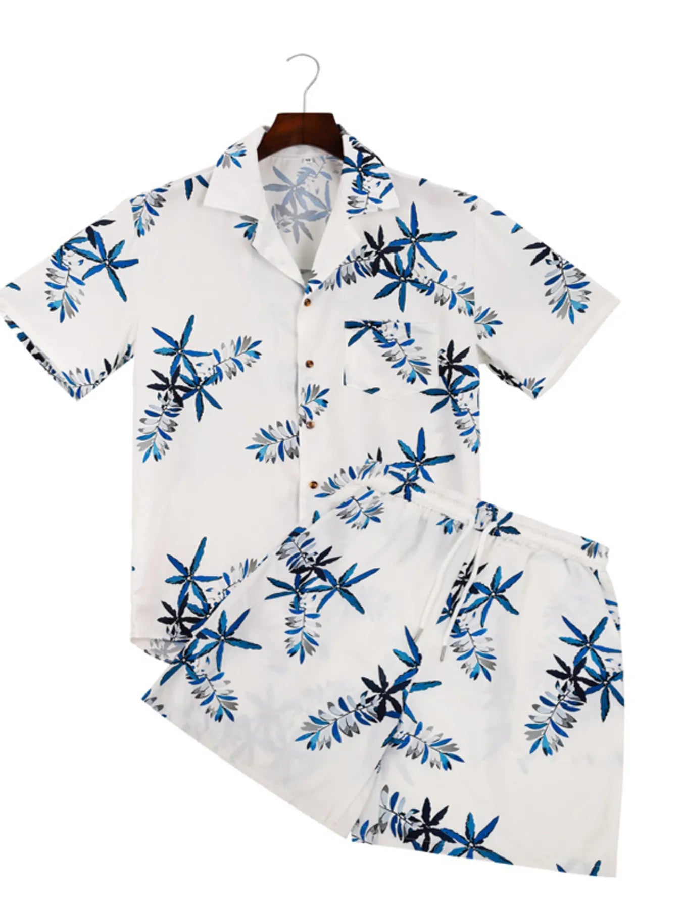 Men's Printed Button Up Shirt and Shorts Set