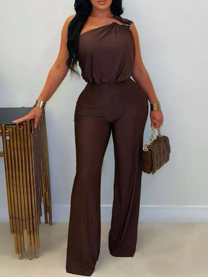 Plus size one-shoulder wide-leg jumpsuit