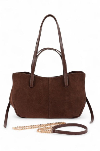 Faux Suede Multi Strap Tote Bag