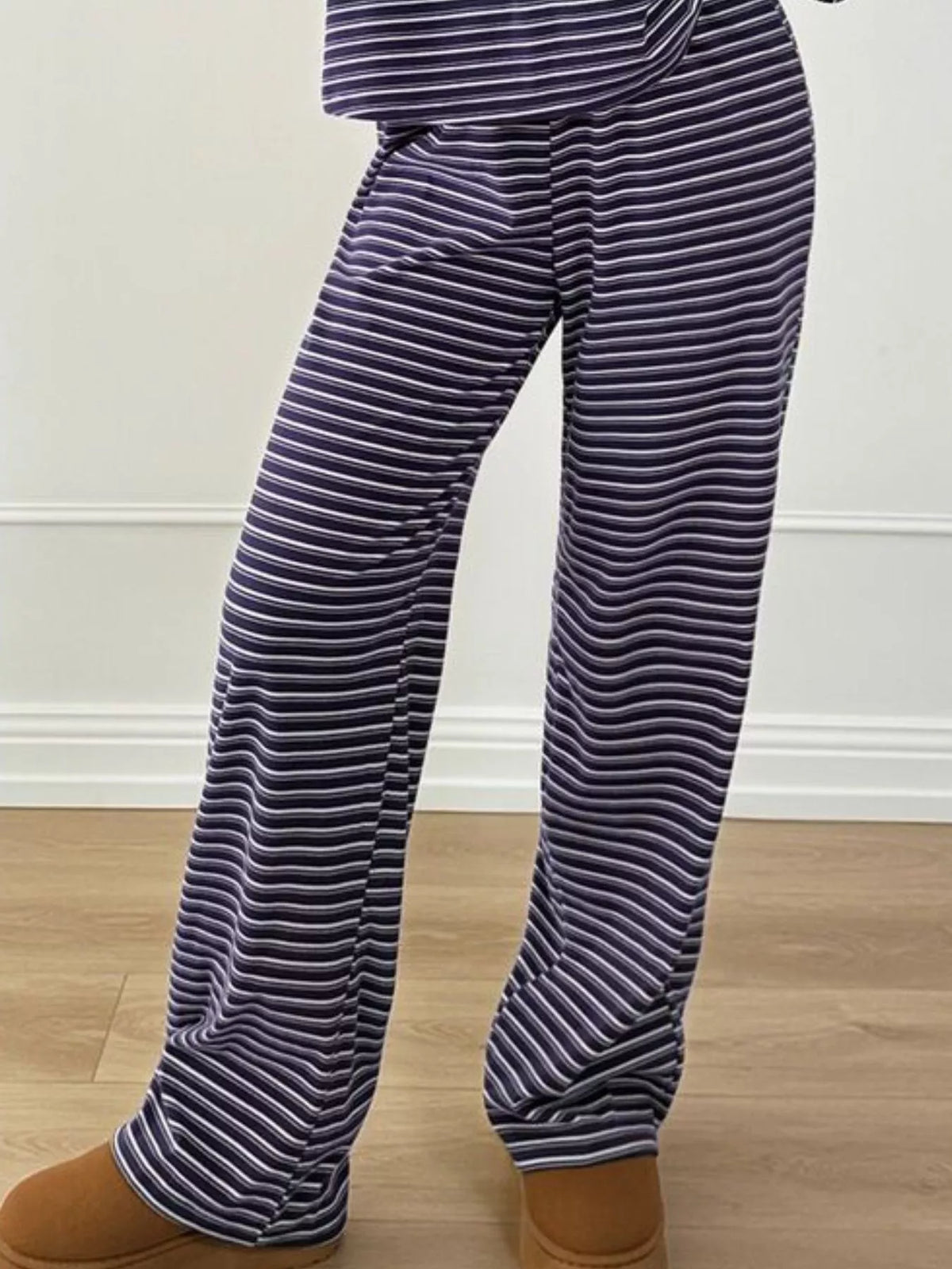 Plus Size Striped Polo Top & Wide-Leg Pants Set