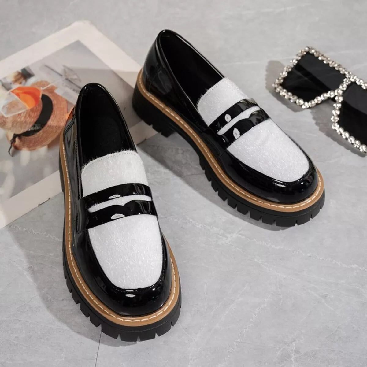 Black platform loafers, view 5