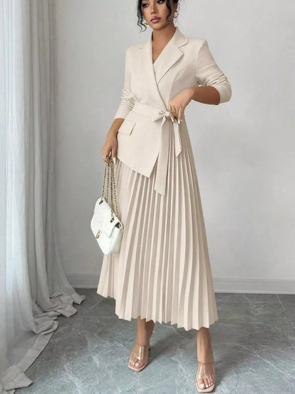 Blazer-style pleated dress, view 4