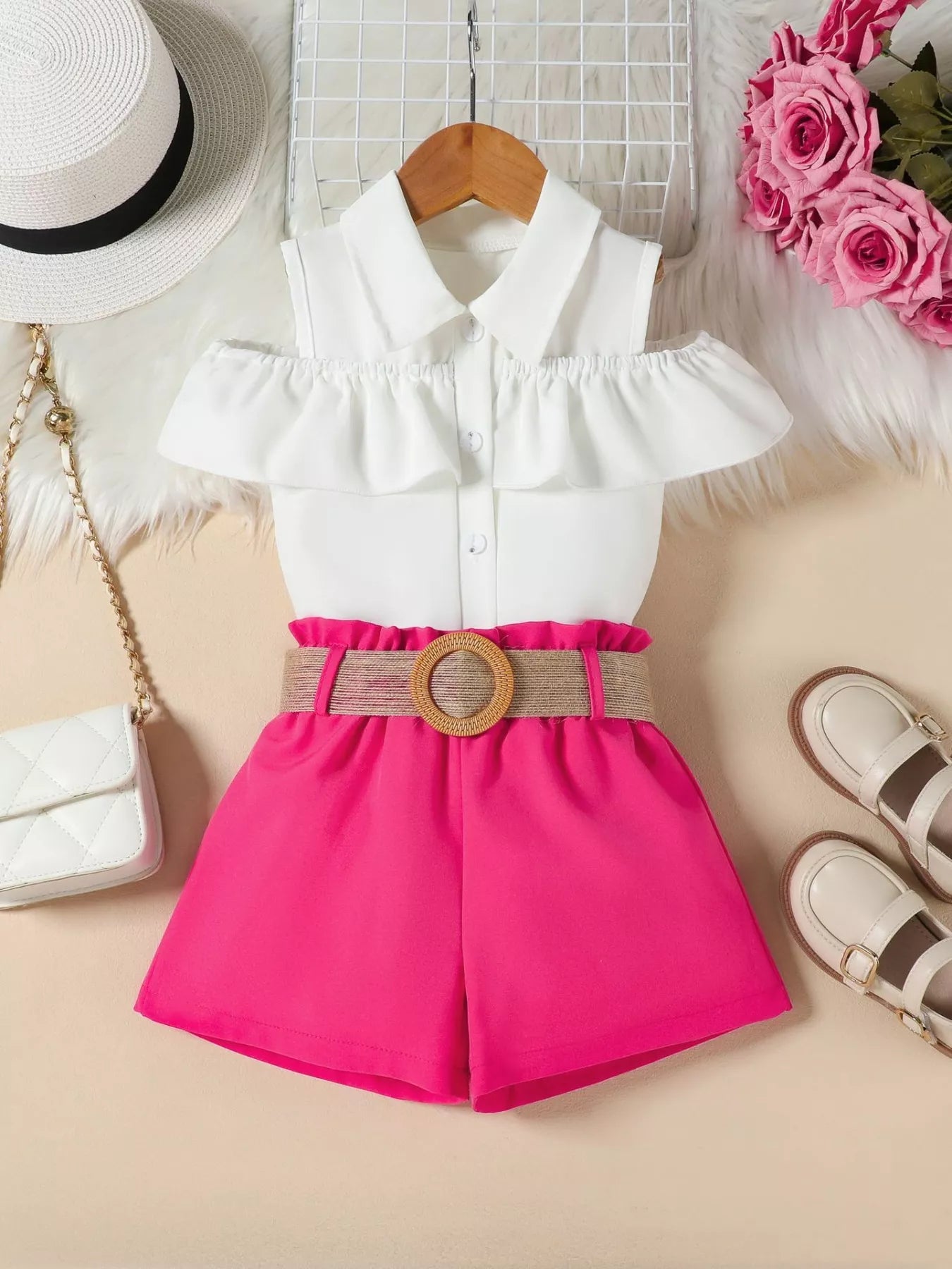 Children's Ruffle Cold Shoulder Top & Shorts Set