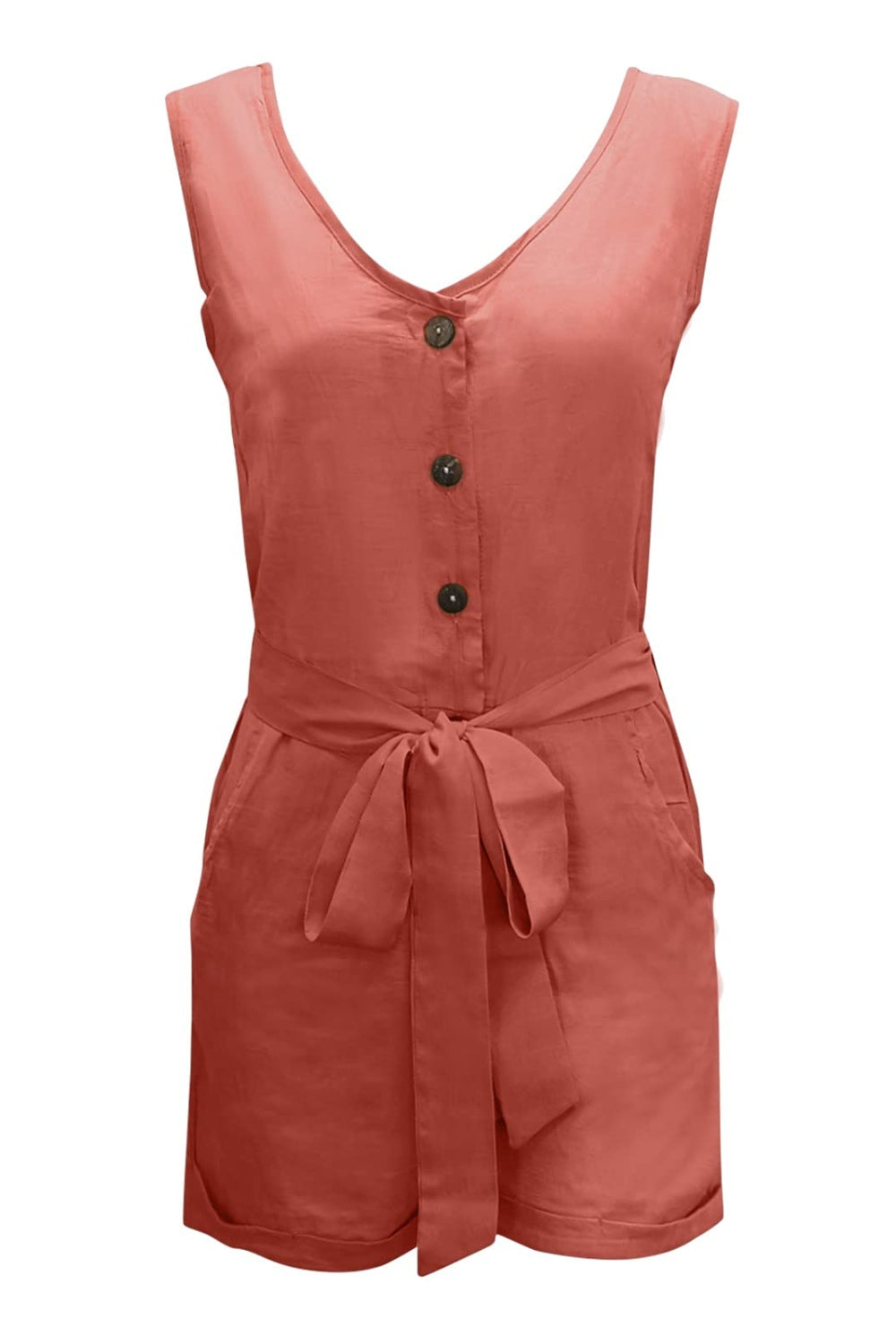 Tied V-Neck Sleeveless Romper with Pockets - MONLANE