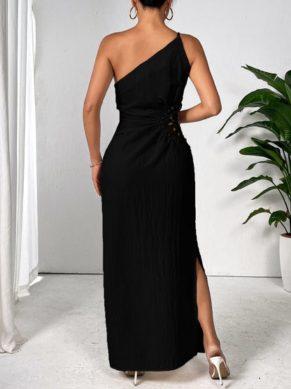 Slit One Shoulder Sleeveless Maxi Dress - MONLANE