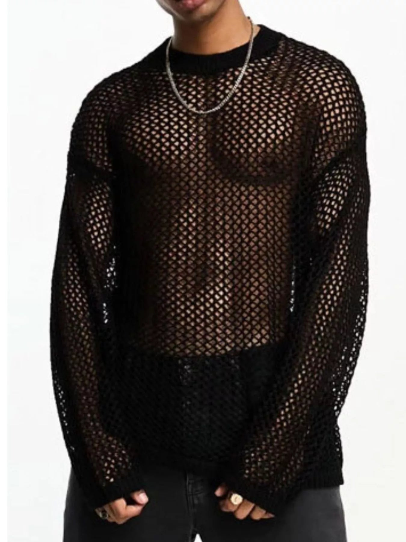Men's Sheer Striped Round Neck T-Shirt