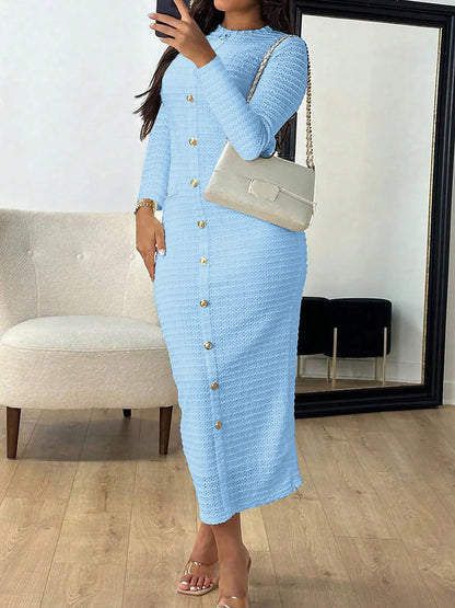 Textured Long Sleeve Midi Dress