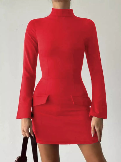 Mock Neck Long Sleeve Bodycon Dress