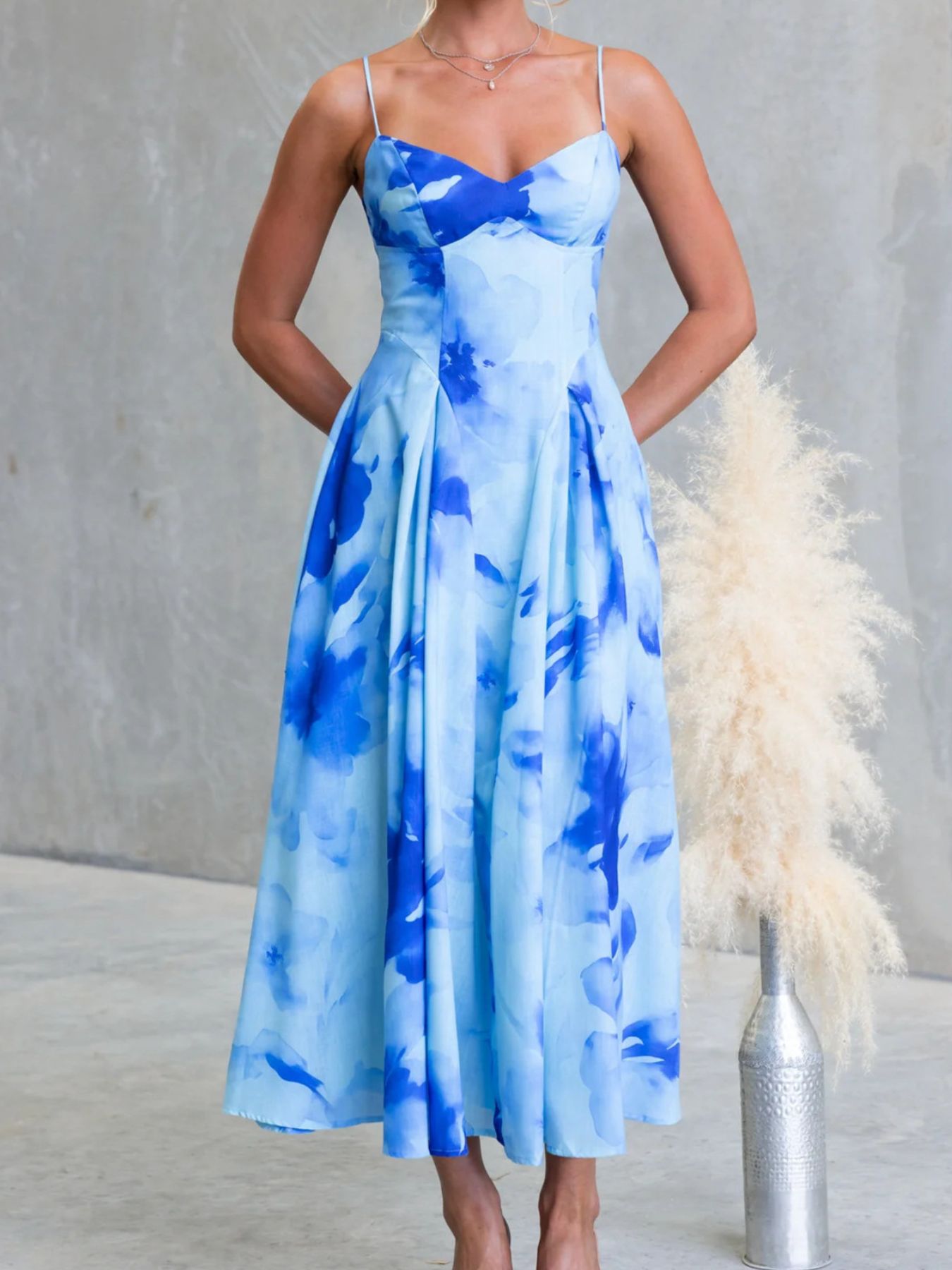 Floral Print Spaghetti Strap Midi Dress