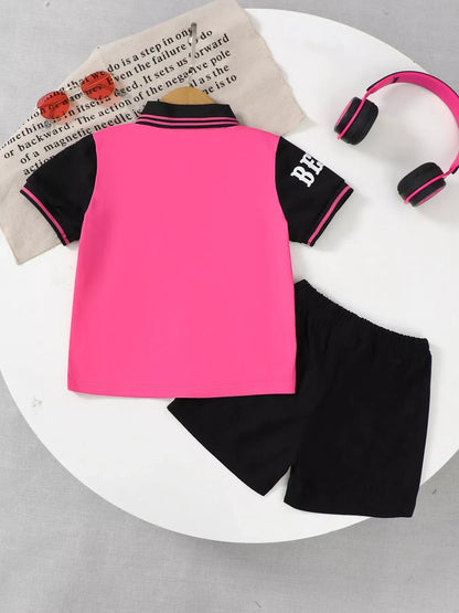 Children's Letter Graphic Polo Shorts Set