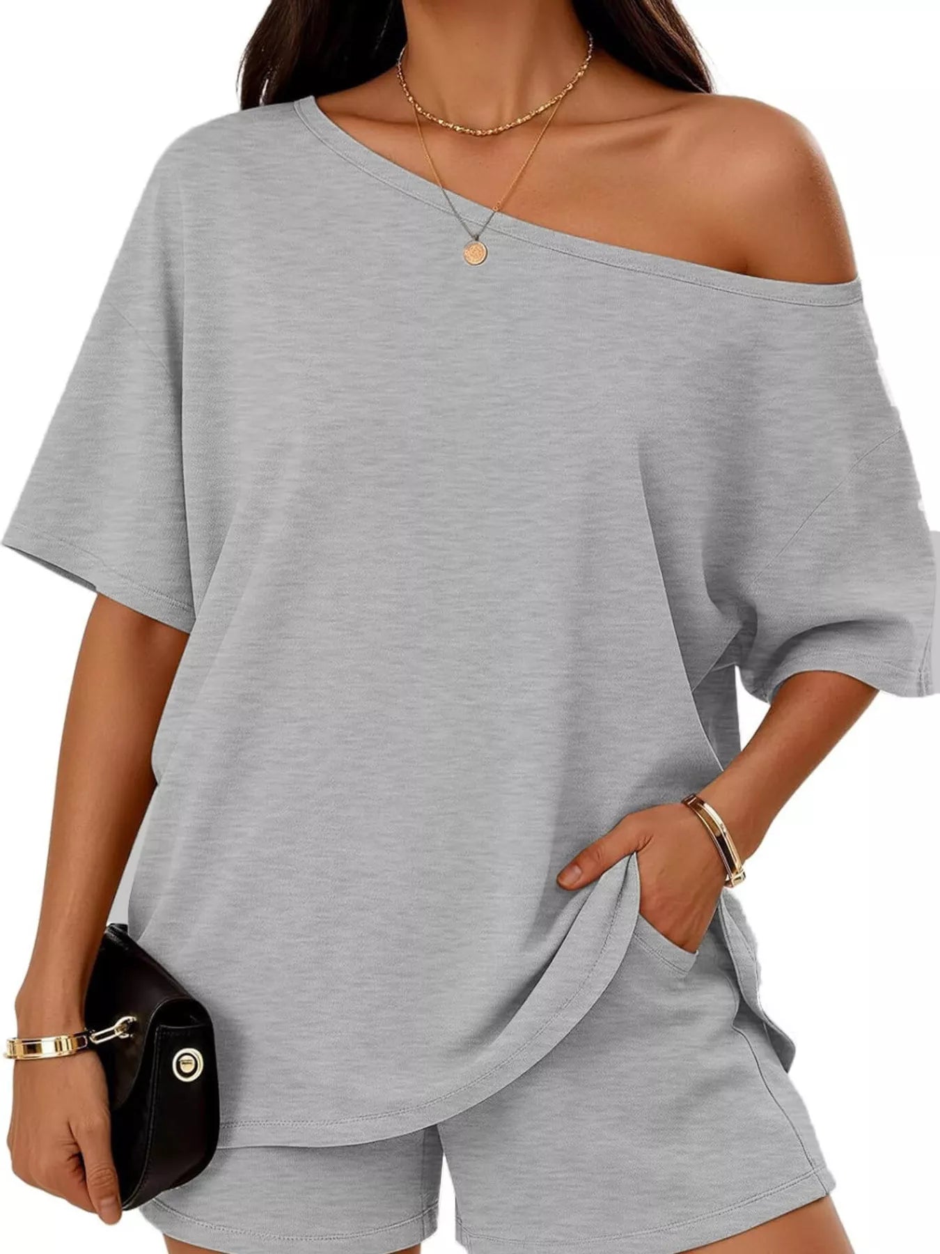 Full Size One Shoulder Top and Shorts Set Plus Size