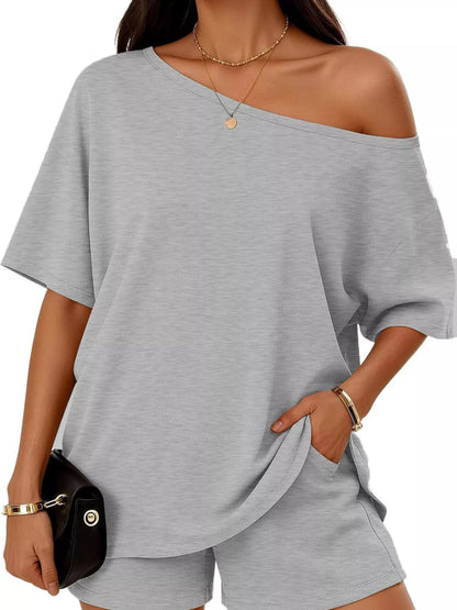 Full Size One Shoulder Top and Shorts Set Plus Size