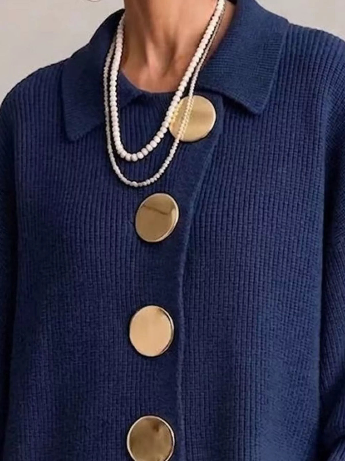 Ribbed knit gold-button cardigan, view 8
