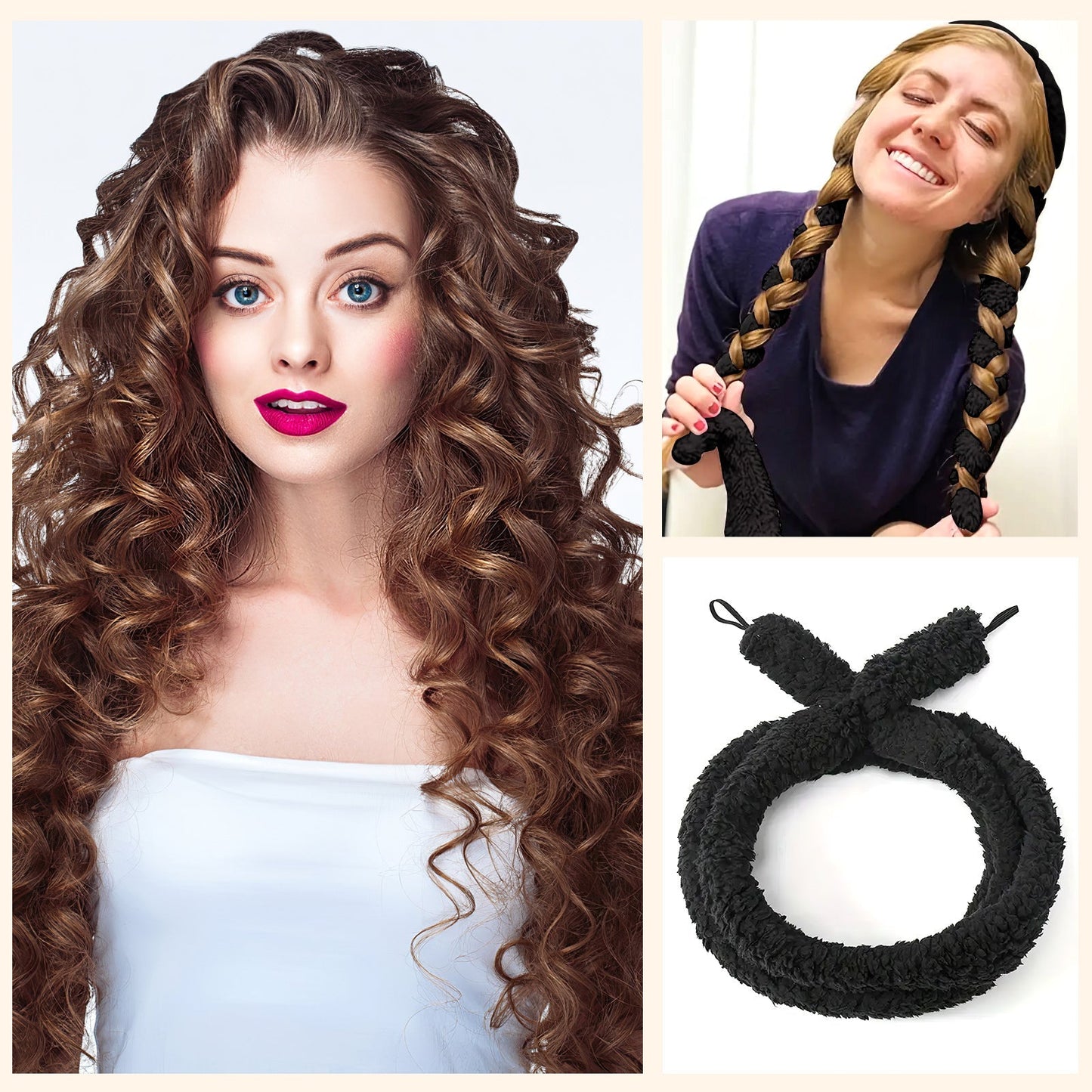 Satin Heatless Hair Curler=Black