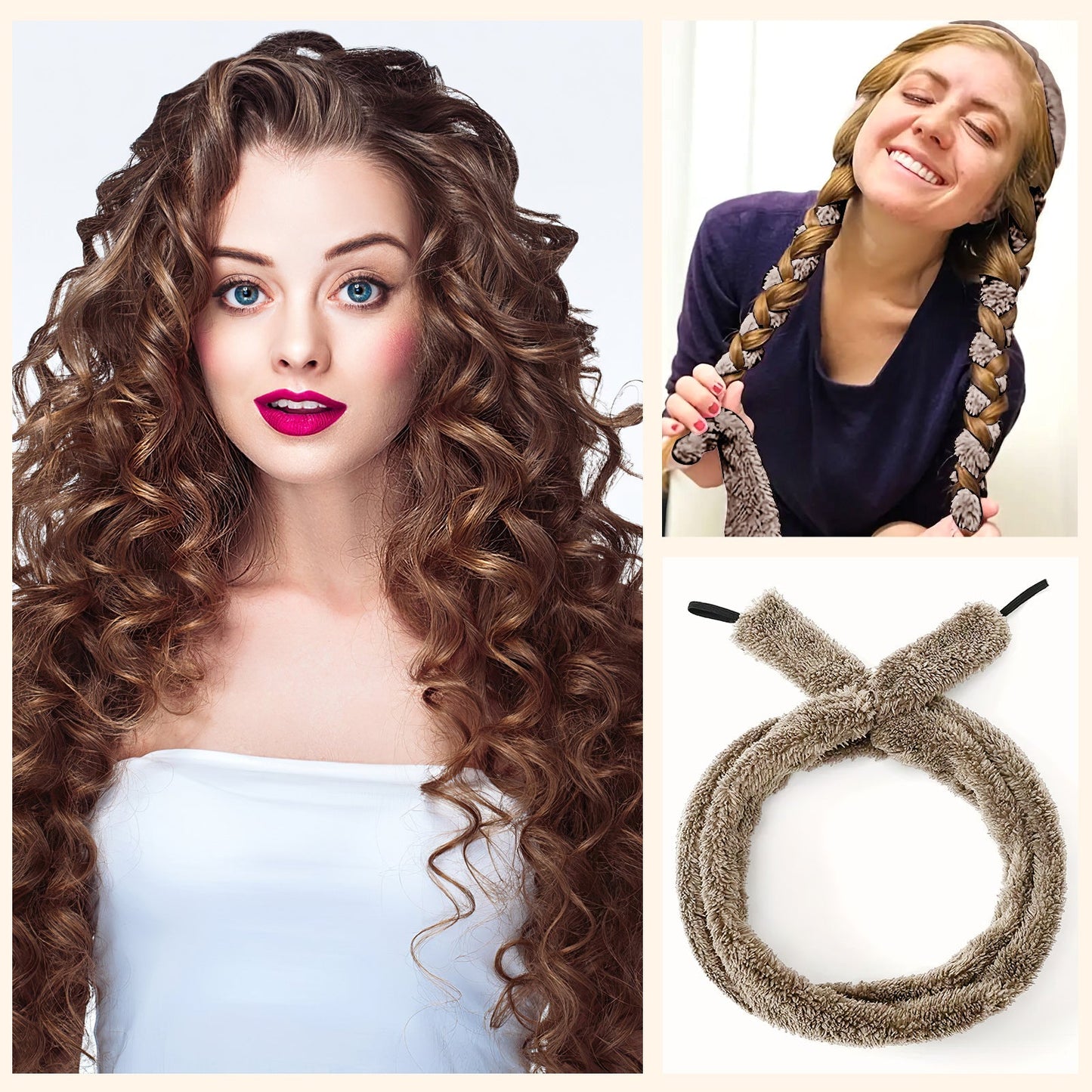 Satin heatless hair curler - Light Brown