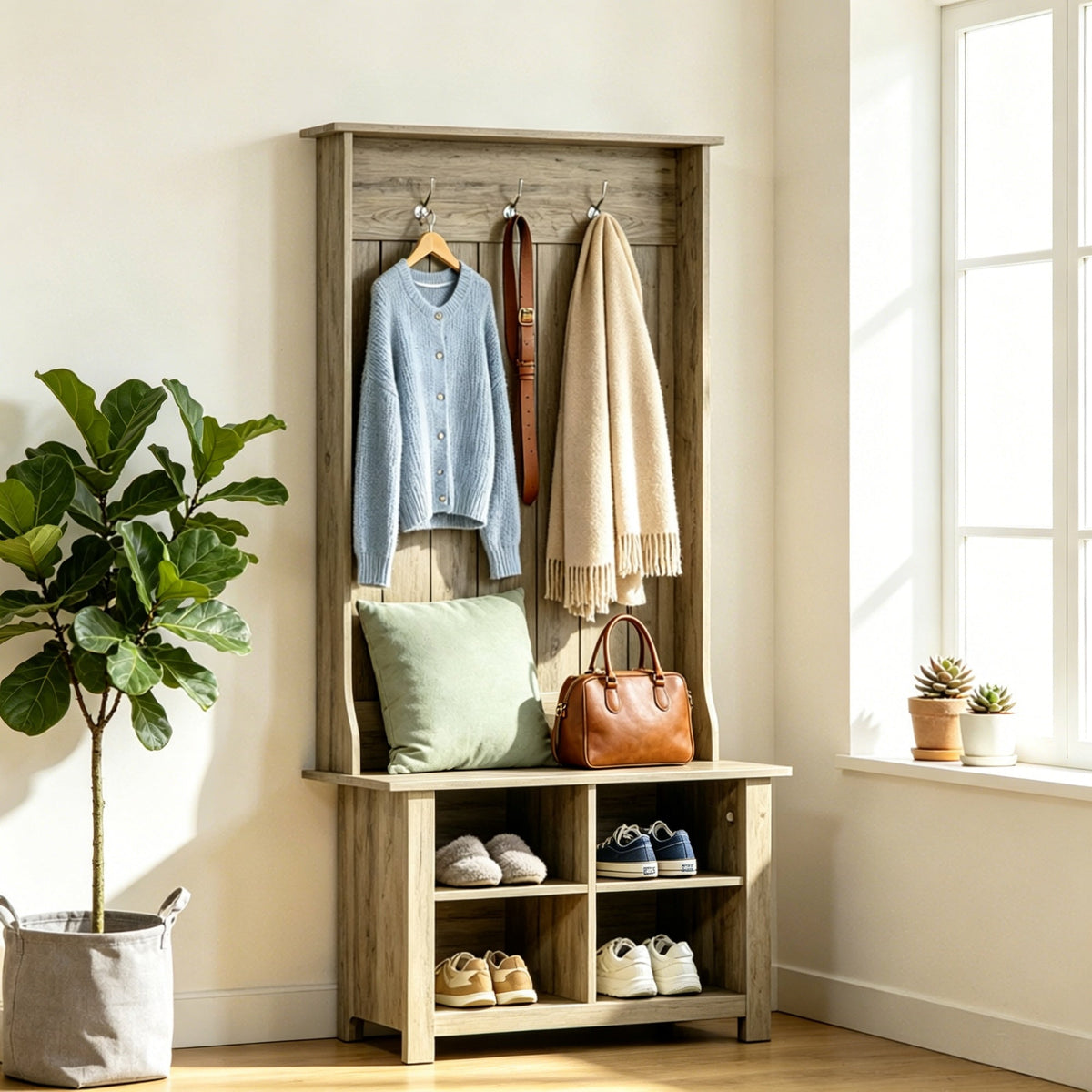 Hall Tree with Shoe Storage Bench Organizer
