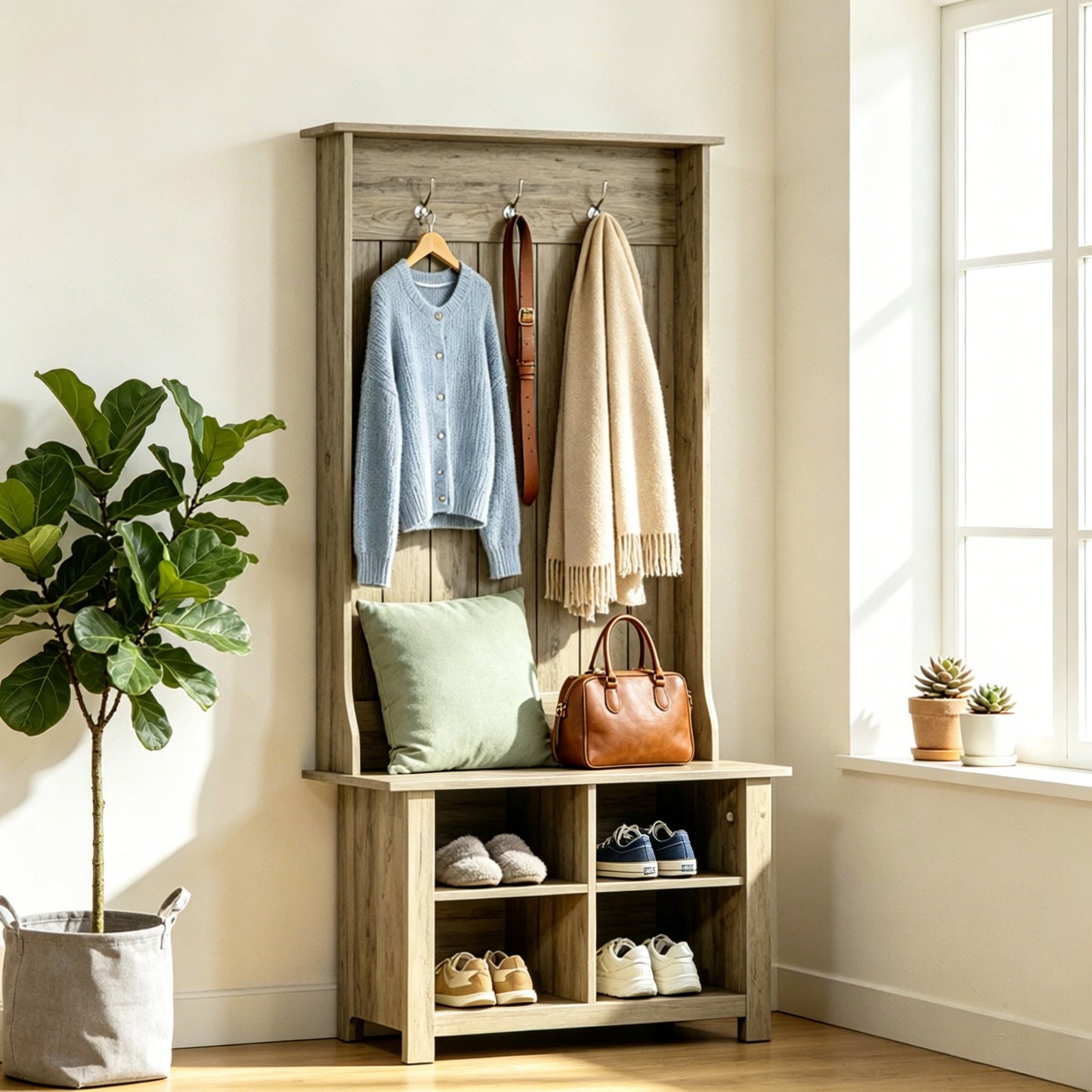 Hall Tree with Shoe Storage Bench Organizer