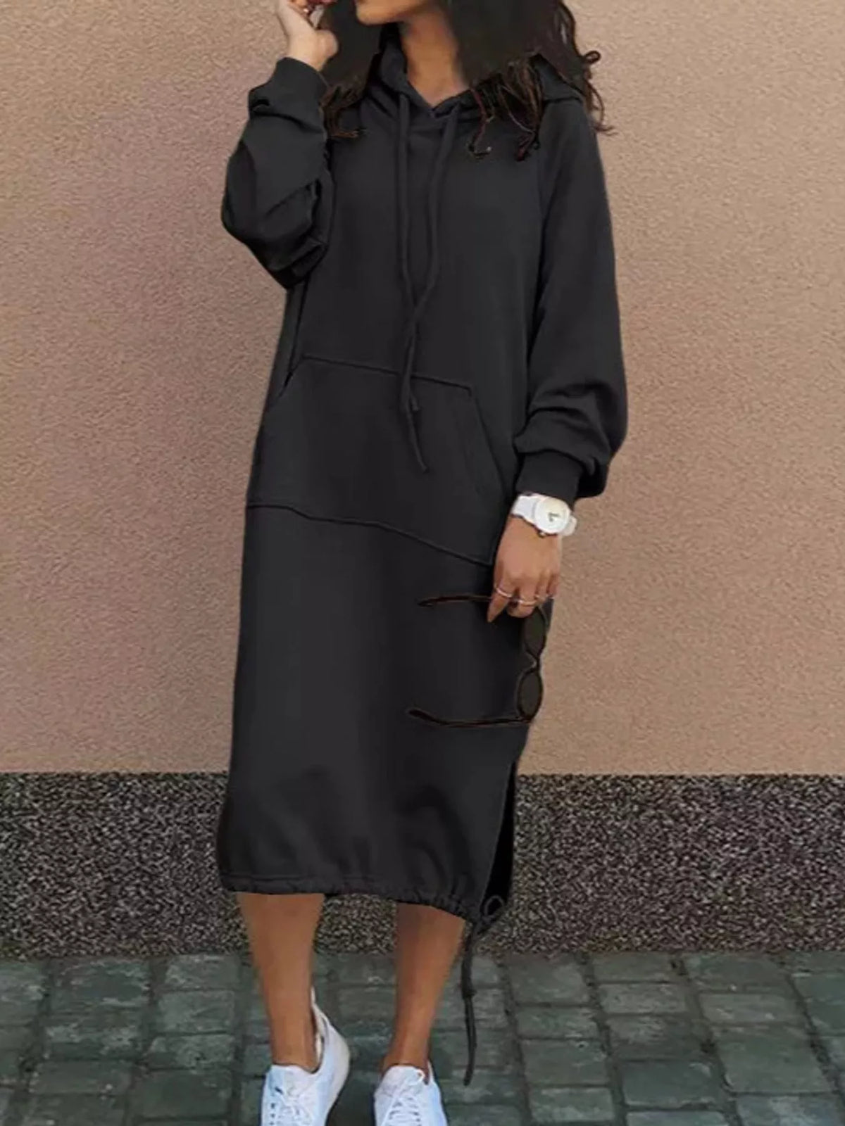 Hooded sweatshirt midi dress, view 6