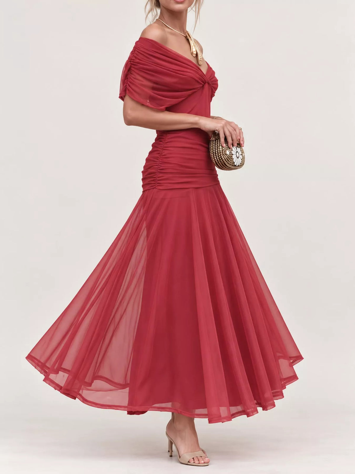 Off-shoulder tulle dress, view 2
