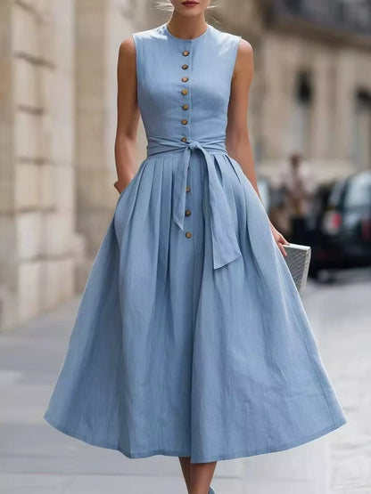Full Size Sleeveless Button-Front Belted Midi Dress Plus Size