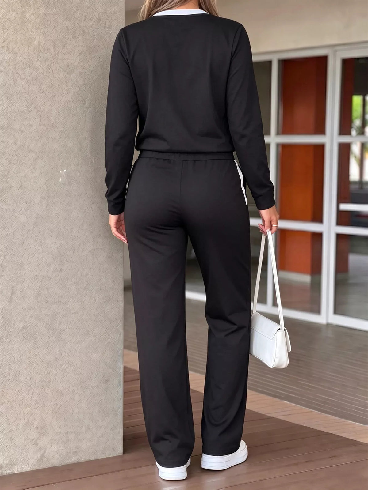 Heart Graphic Contrast Trim Top & Pants Set