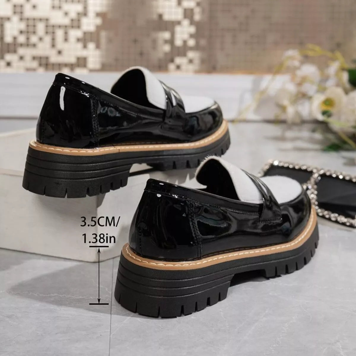 Black platform loafers, view 4