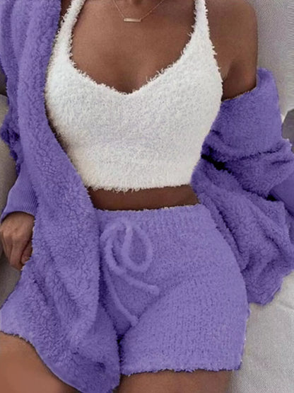Fuzzy cardigan and shorts set, view 9