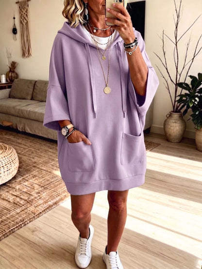 Drawstring Hoodie Dress with Pockets
