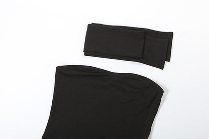 Strapless Backless Split Ribbon Skirt Set